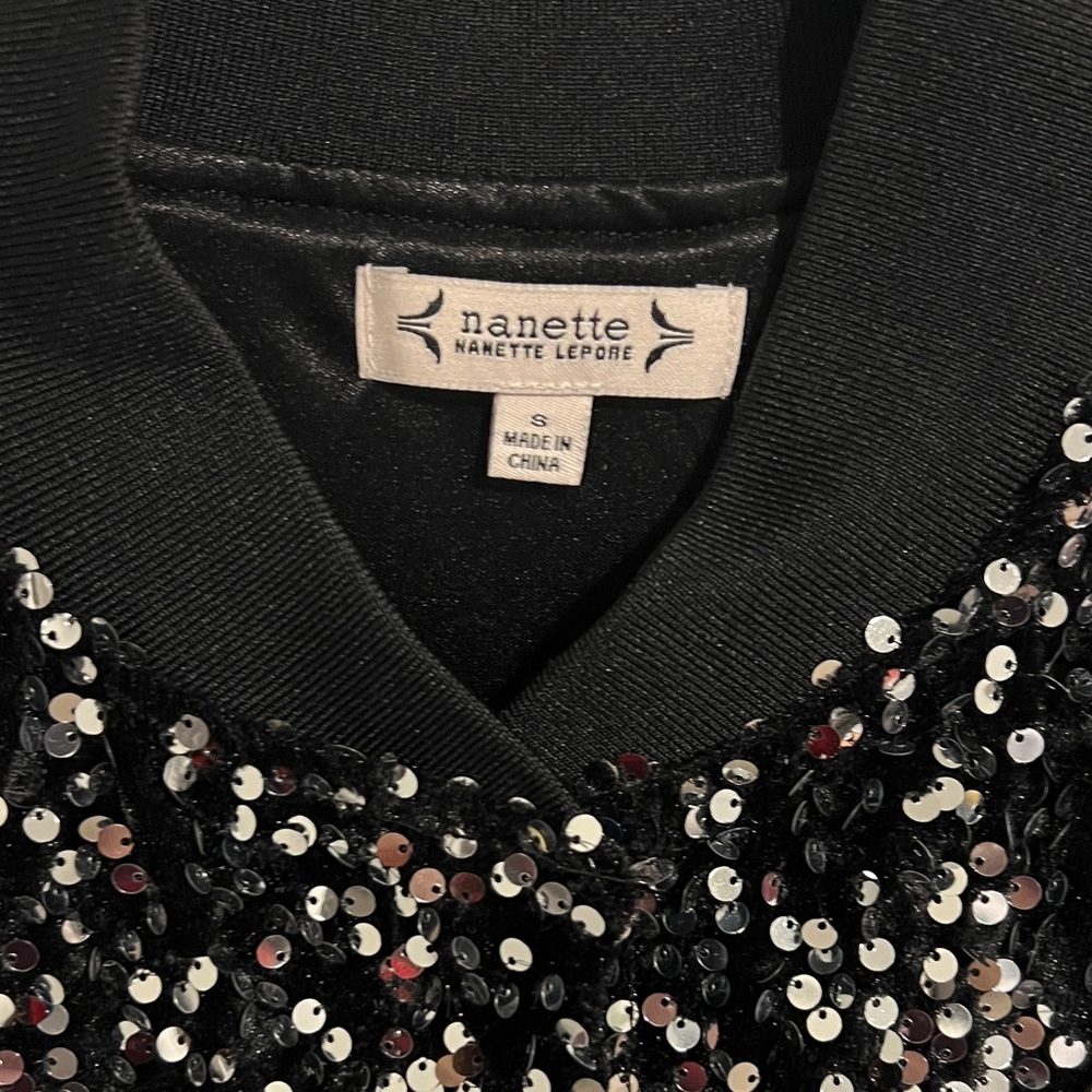 Nanette Lepore Sparkling Sequin Black Bomber Jacket - Picture 2 of 9